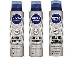 (3 PACKS) Nivea Men SILVER PROTECT 48h Anti Perspirant Deodorant (3 x 150ml)