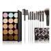 Imported 15-Colors Concealer Palette + 10Pcs Eyebrow Power Makeup Brush Set White
