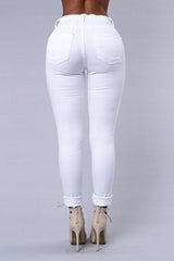 Ermonn Women's Distressed Ripped Denim Pencil Jeans Stretch, White, Small
