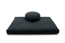 Deluxe Zafu & Zabuton 2 Piece Set - Yoga/Meditation Cushions - Made in USA - Buckwheat or Kapok Fill (black, kapok fibers)