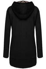 Meaneor Women's Long Sleeve Zip-up Hoodie Jacket with Zipper Point Black L