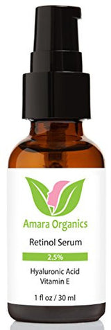 Amara Organics Retinol Serum 2.5% with Hyaluronic Acid & Vitamin E, 1 fl. oz.