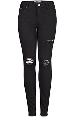 2LUV Women's Mid Rise Distressed Skinny Jeans Ripped on Thigh&Knee black1 9