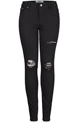 2LUV Women's Mid Rise Distressed Skinny Jeans Ripped on Thigh&Knee black1 9