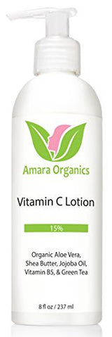 Amara Organics Vitamin C Face & Body Lotion 15% - With Shea Butter & Jojoba Oil - 8 oz