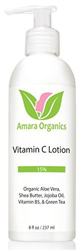 Amara Organics Vitamin C Face & Body Lotion 15% - With Shea Butter & Jojoba Oil - 8 oz