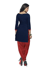Khushali Presents Crepe Dress Material (Navy Blue,Red)