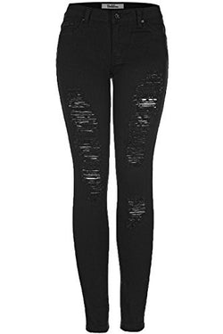 2LUV Women's Distressed Skinny Jeans Black 9 (G778A)
