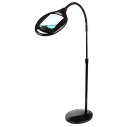 Brightech LightView Pro LED Magnifying Floor Lamp - Daylight Bright Full Spectrum Magnifier Lighted Glass Lens - Height Adjustable Gooseneck Standing Light - For Reading Task Craft Lighting - Black