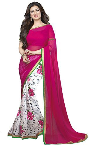 Trendz Women's Georgette Half & Half Saree (TZ_Rose_Aayesha_Pink)