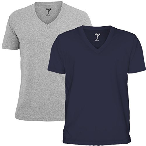Tripr Men's V-Neck Tshirt Combo Grey Navyblue (X-Large)