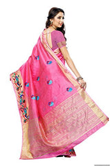 Mimosa Women'STassar silk Saree with Hand Embroidery Color: Pink(3220-2085-EMB-PINK)