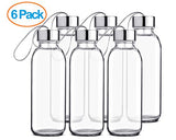 Chef's Star Glass water Bottle 6 Pack 16oz Bottles For Beverage and Juice, Stainless Steel Caps with Carrying Loop