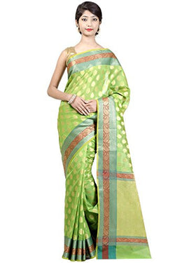 Chandrakala Women's Green Banarasi Cotton Silk Saree