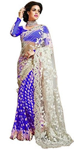 Sareeshop Women's Georgette Saree (ZOYABLUE-01_White And Blue_Free Size)