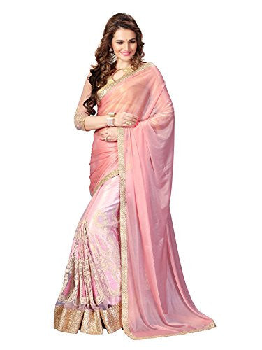 Online Fayda Cream & Baby Pink Coloured Art Silk & Net dazzling Saree