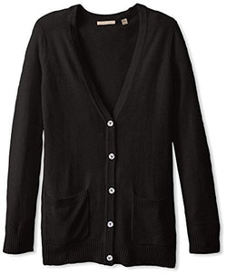 Cashmere Addiction Women's Button Down Boyfriend Cardigan Sweater, Black, XS