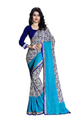 Oomph! Women's Crepe Saree (rblf_slk409b_Indigo Blue::Cobalt Blue)