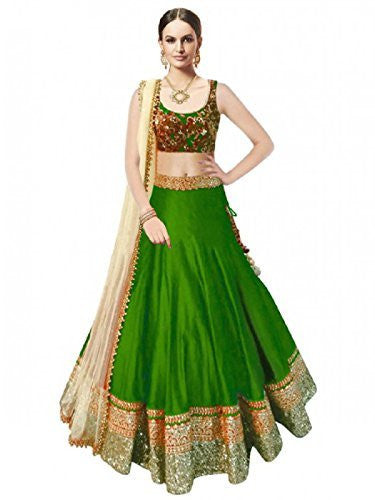Sky GLobal Green Benglori Silk Embroidered Lehenga Choli (Lehnga_165_Free Size_Green)