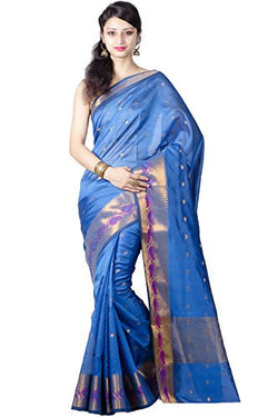 Chandrakala Women's Banarasi Cotton Silk Saree(Blue)