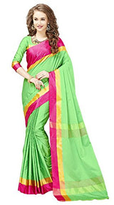 Glory Sarees Women's Poly Cotton Ethnic Wear Saree (jari107_green and pink)