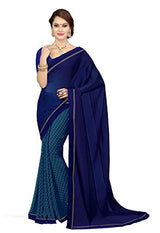 ISHIN Georgette Blue Printed Saree