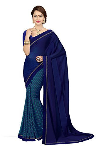 ISHIN Georgette Blue Printed Saree