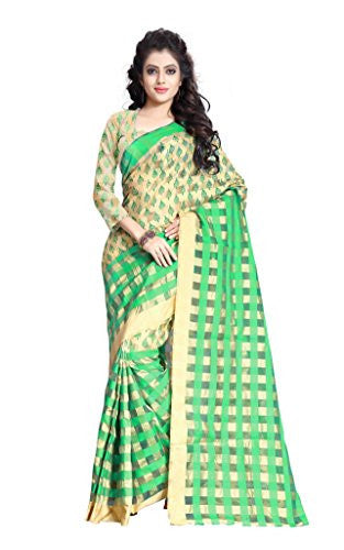Oomph! Women's Cotton Sarees Party Wear/Traditional Cotton Sarees/Woven Cotton Sarees - Spring Green