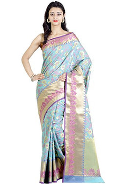 Chandrakala Women's Banarasi Silk Saree(Blue)