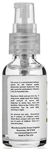 Amara Organics Hyaluronic Acid Serum for Skin with Vitamin C & E, 1 fl. oz.