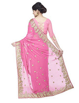 Oomph! Women's Georgette Saree (darpan_pink_Taffy Pink_Free Size)