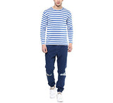 Hypernation Blue and White Stripe Round Neck Cotton T-shirt For Men