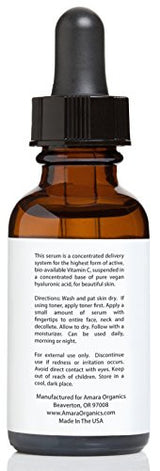 Amara Organics Vitamin C Serum for Face 20% with Hyaluronic Acid & Vitamin E, 1 fl. oz.