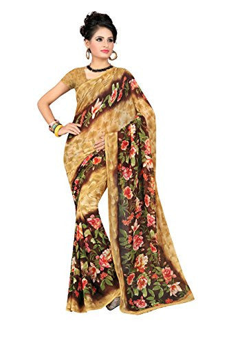 Livie Women's Georgette Sarees Party Wear/Fancy Georgette Sarees/Printed Georgette Sarees - Peanut Brown & Mocha Brown