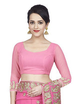 Oomph! Women's Georgette Saree (darpan_pink_Taffy Pink_Free Size)