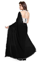 SOURBH Women's Faux Georgette Mirror Border Saree (1023_Black)