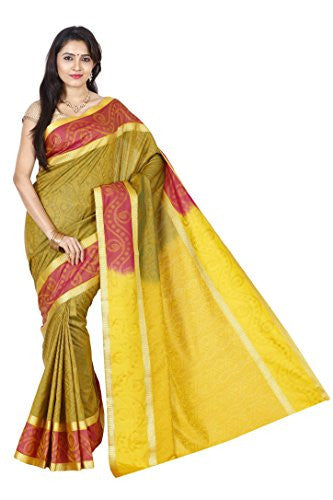 RR's Women's Kanchipuram Art Silk Saree Handloom Saree (NBB001 OLIVE GOLD)