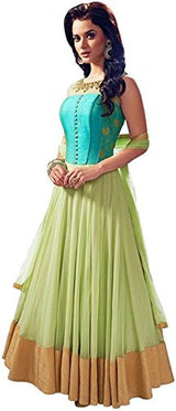 SS Global Women's Soft Net, Taffeta &amp; Silk Embroidered Semi-stitched Boat Nec...