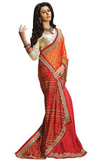 EthnicJunction Women's Party Wear Rajasthani Bandhani Saree With Blouse (EJS3-4808_Red And Orange)