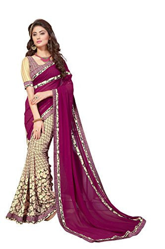 Oomph! Women's Georgette Sarees Party Wear/Fancy Georgette Sarees/Printed Georgette Sarees - Sangria & Lace