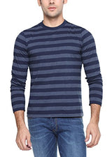 PepperClub Men's Cotton Round Neck Full Sleeve T-shirt -Stripe -Navy