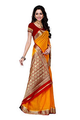Mimosa Women'S Creap Silk Saree With Blouse,Color:Gold(3200-2077-MGLD-RMRN)