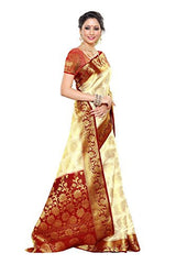 Mimosa Women's Traditional Art Silk Saree Kanchipuram Style, color :Off White(3247-201-HEHT-MRN)