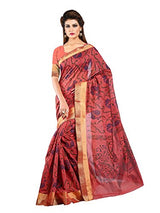 Lehja Women's Cotton Sarees Party Wear/Traditional Cotton Sarees/Woven Cotton Sarees - Blush Red &amp; Navy Blue