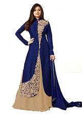 Royal Export Women's Bangalori Silk Blue and Beige Anarkali Semi-Stitched Salwar Suit
