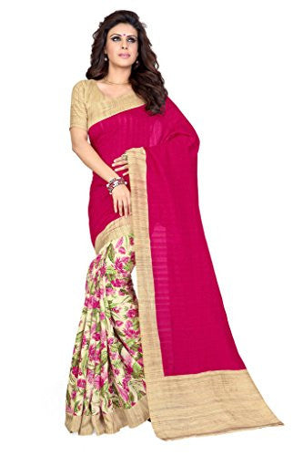 SOURBH Women's Raw Silk Saree (659_Pink,Beige)