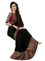 Kanchnar Embroidered Chiffon Ethnic Party Wear Saree With Blouse,Black and Maroon