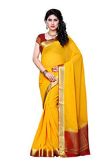 Mimosa Women's Traditional Chiffon Silk Saree Kanjivaram Style With Blouse Color:Gold(3309-2095-GLD-MRN )