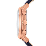Fossil Men's FS4835 Grant Chronograph Leather Watch-Rose Gold-Tone and Blue