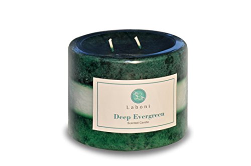 LABONI Deep Evergreen Mottled Rustic Layered Pillar Scented Candle